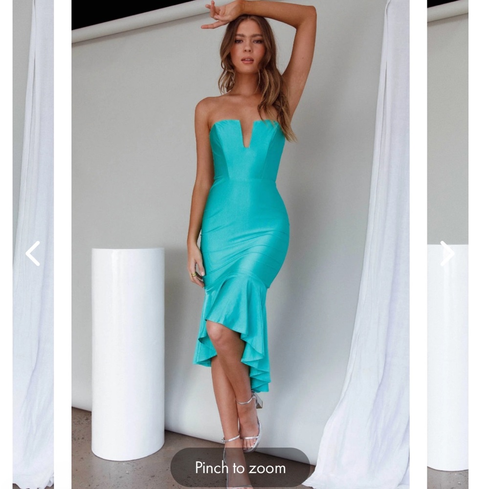 Aquamarine strapless ruffled hem cocktail dress